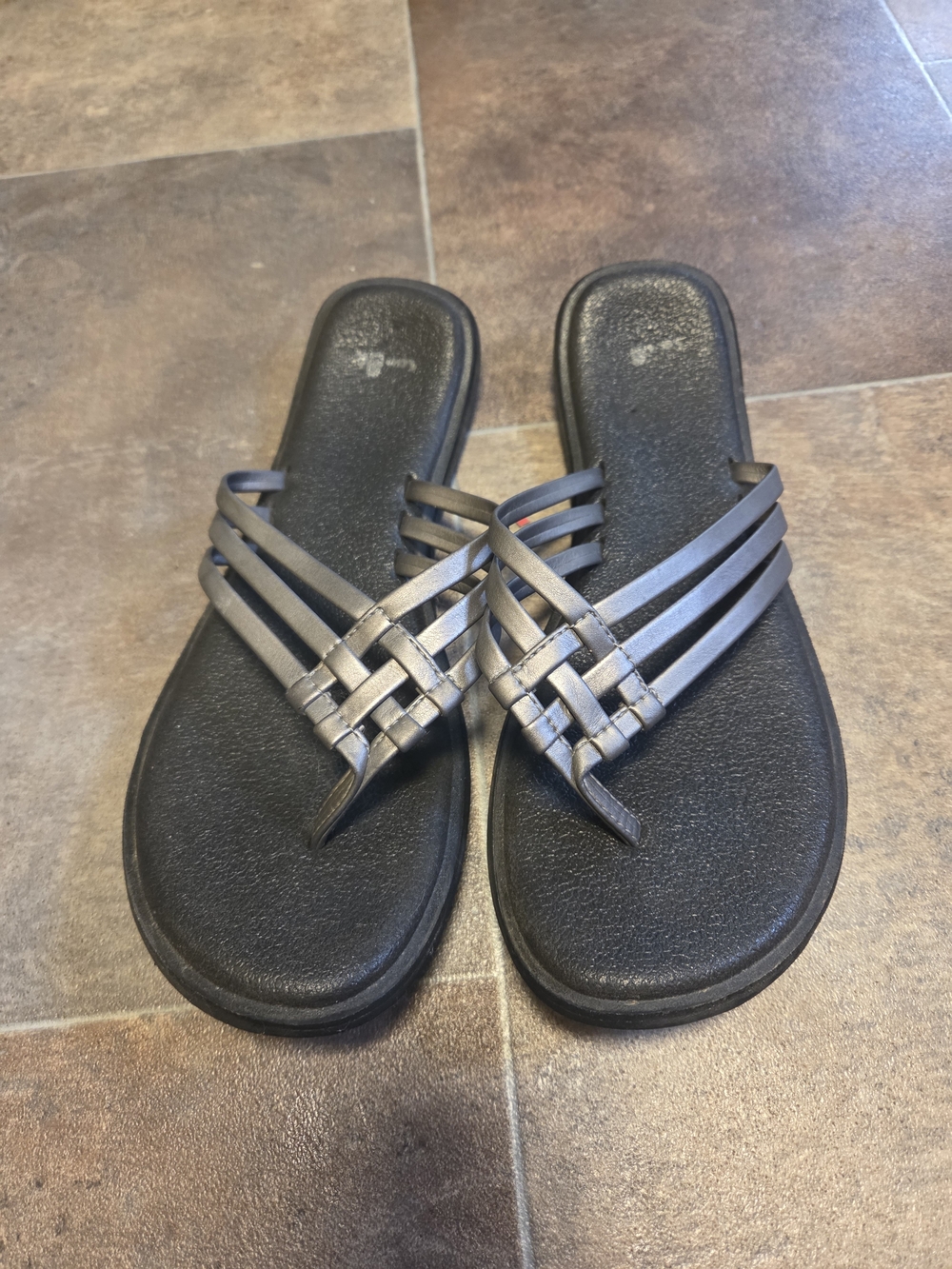 Sanuk Black Braided Strap Slide Sandals